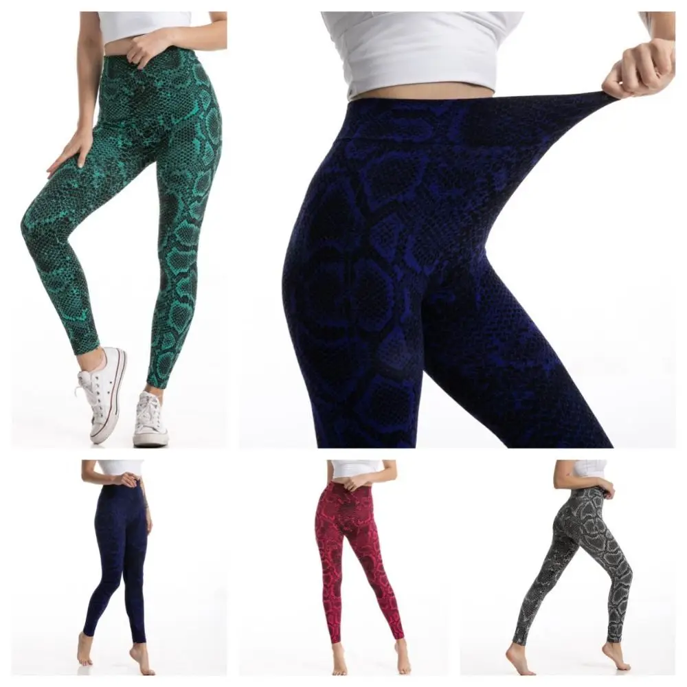 

Scrunch Snake Print Leggings Pants Serpentine Seamless Tummy Control Trousers Shapewear Elastic Female