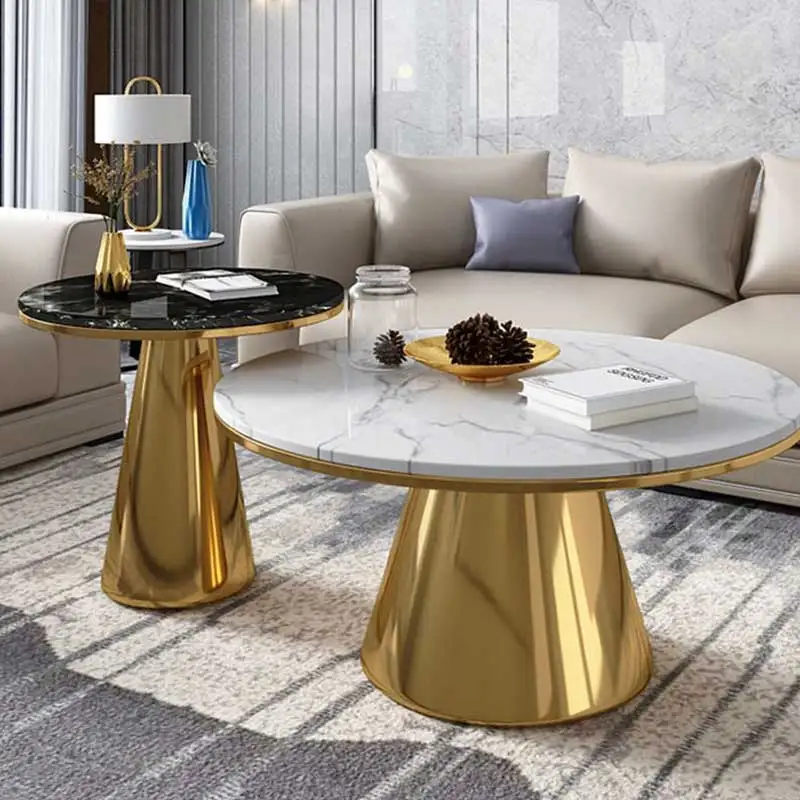 

Nordic light luxury marble coffee table table living room home small apartment simple modern stainless steel side table round co