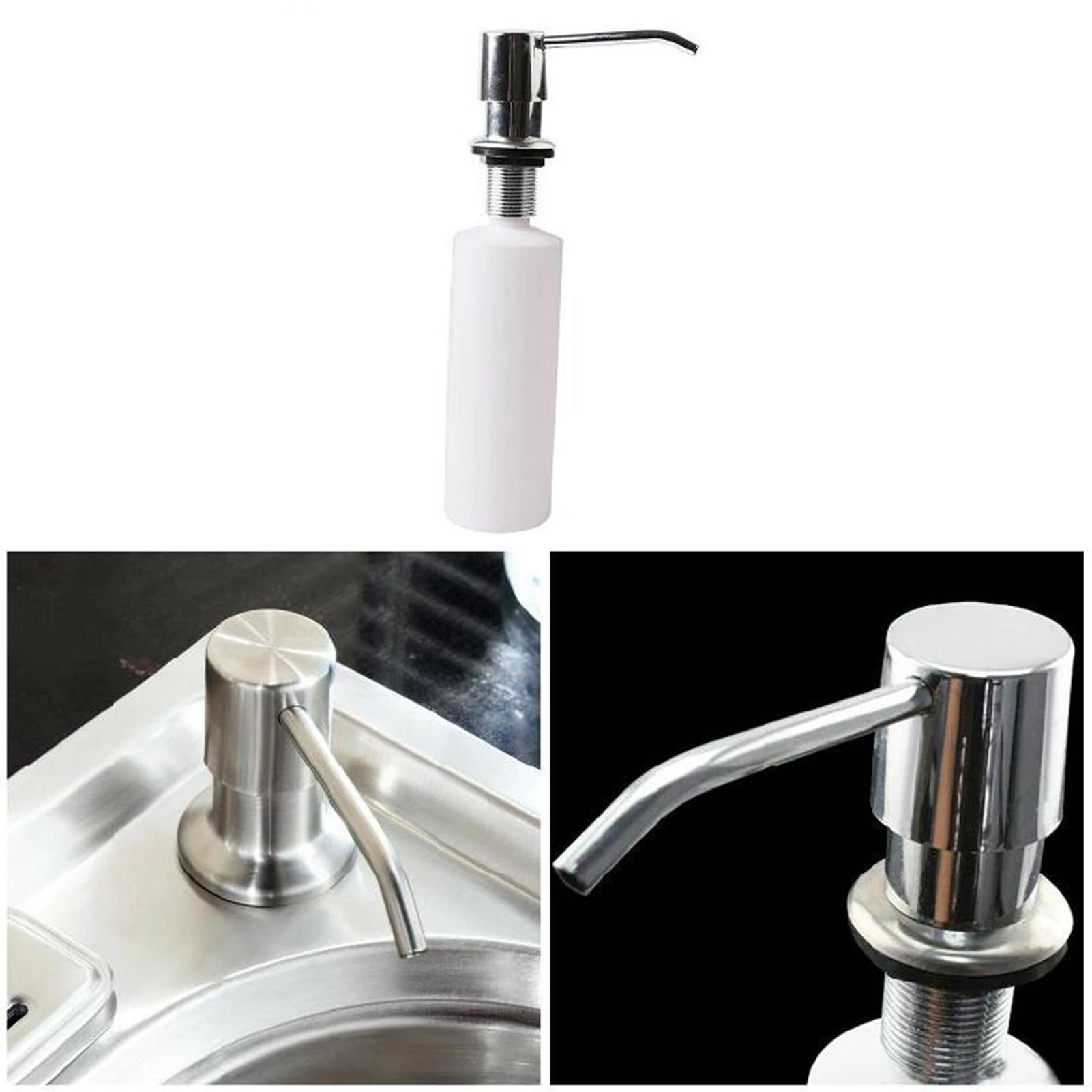 Description Picture 3 of itemStainless Steel Sink Soap Dispenser Built in Liquid Soap Bottle Manual Pressing Soap Lotion Dispenser Kitchen Accessories 300ML
