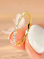 Elegant 925 Sterling Silver Zircon Stackable Ring - Women's Fine Jewelry - 5 (Gold White)