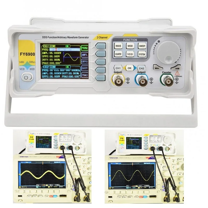 

FY6900 20MHz-100MHz Function Signal Generator Arbitrary Waveform Meter TFT Screen Dual Channel Digital Frequency Count Source