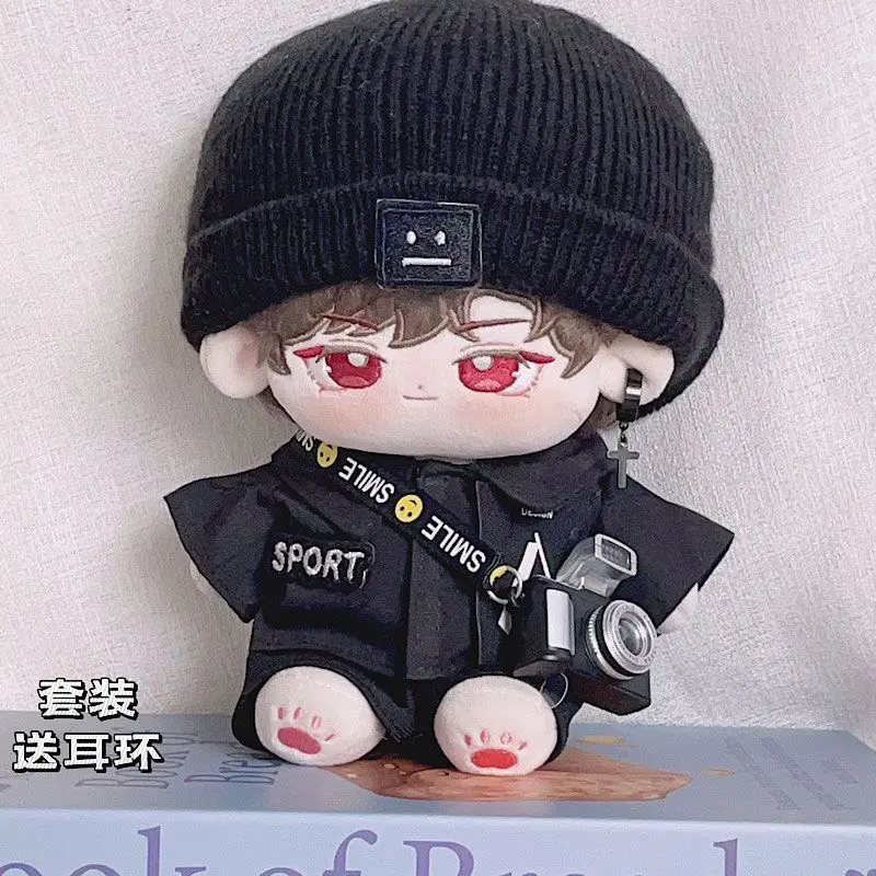 20cm Cotton Baby Clothes Accessories Black Sweater Grey Scarf Suit Cool Handsome Black Hat Doll Clothing Chubby Body Can Wear