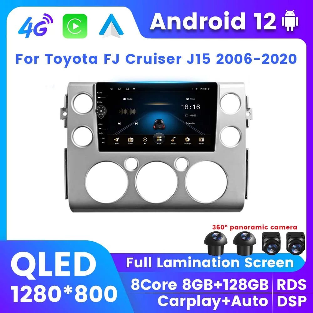 

QLED Android 12 Car Multimedia Player For Toyota FJ Cruiser J15 2006 - 2020 GPS Stereo Radio Android Auto Wireless Carplay 2Din