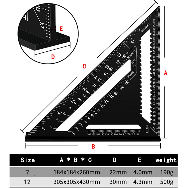 Miter Triangle Ruler Carpentry Square Ruler Woodworking Aluminum Alloy Triangle Gauges Measuring Tool