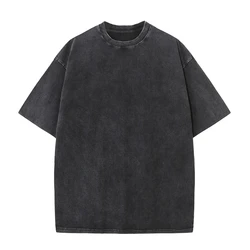 Men's Vintage Washed Heavy Cotton Oversized Streetwear T - Shirt - XXL (Black)