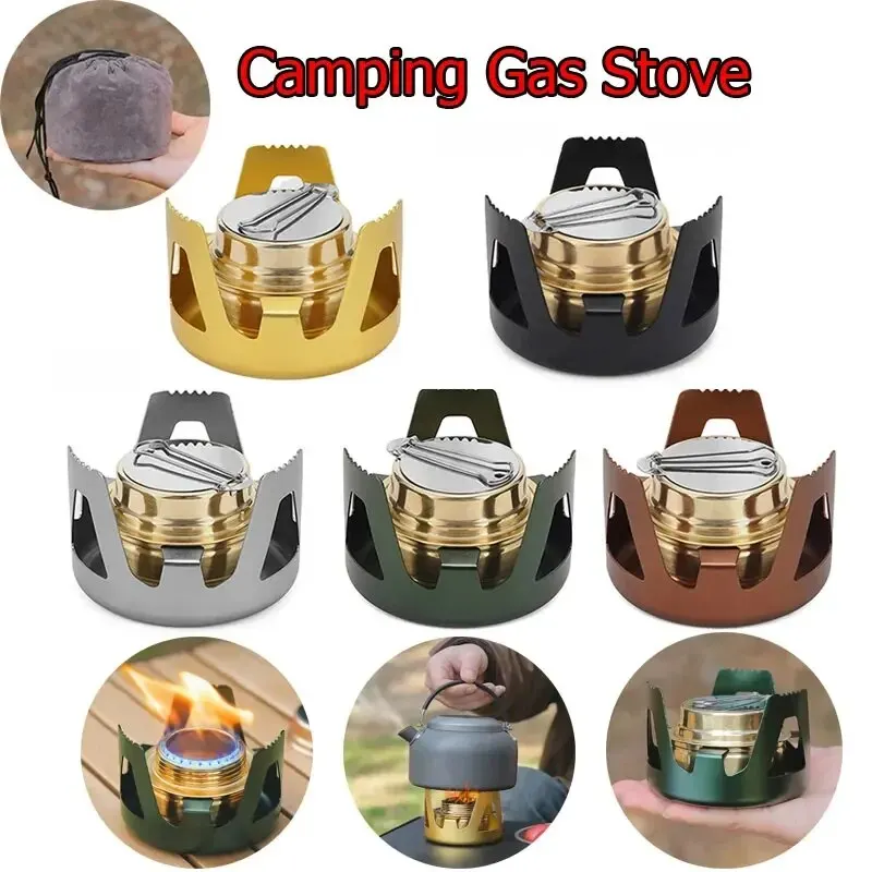 Camping Gas Stove Portable Mini Alcohol Burner Adjustable Firepower Aluminum Alloy Bracket Ultralight Brass