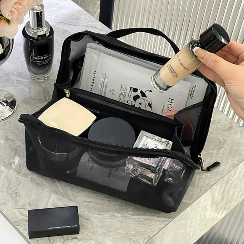 Large Capacity Mesh Clear Cosmetic Bag Portable Travel Toiletry