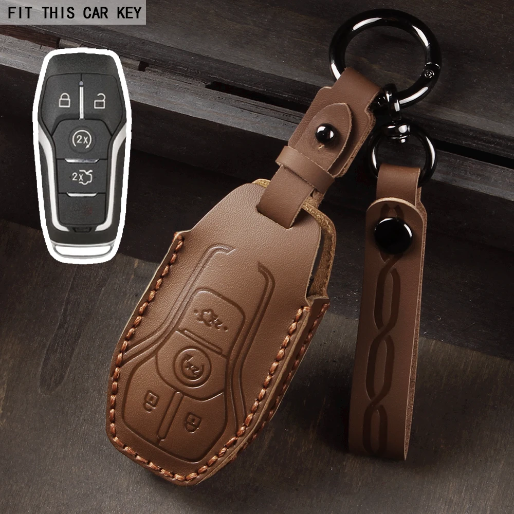 4 5 Tasten Leder Auto Schlüsselanhänger Fall Abdeckung Halter für Ford Fusion Explorer Mustang Edge F-150 Mondeo für Lincoln MKZ MKC MKX – Detail 2