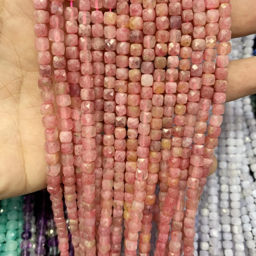 Großhandel mit natürlichen Labradorit-Turmalin-Steinperlen, Sonnenstein, 4 x 4 mm, Würfel, DIY-Ohrringe, Halskette, Armband, Schmuckherstellung – Detail 26