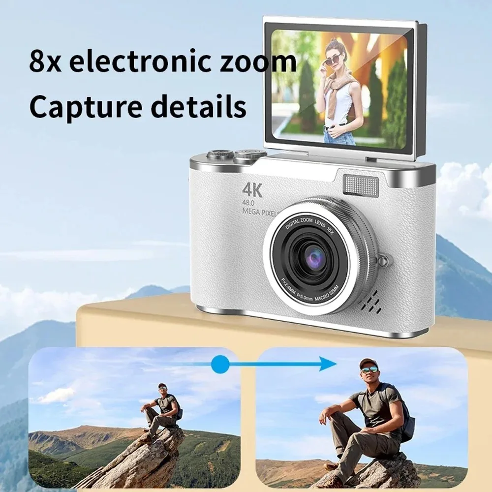 HD 4K 디지털 카메라, 2.4인치 플립 스크린 셀카 비디오 레코더, 브이로그 초보자용, 여학생 필터, 전문가용 선물 카메라