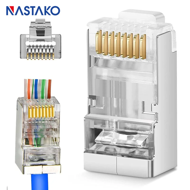 Connettori RJ45 CAT6e Passanti 25 Pezzi - Spine 8P8C Placcate Oro Per Cavi Ethernet STP FTP, Diametro Foro 1.1mm, 24AWG