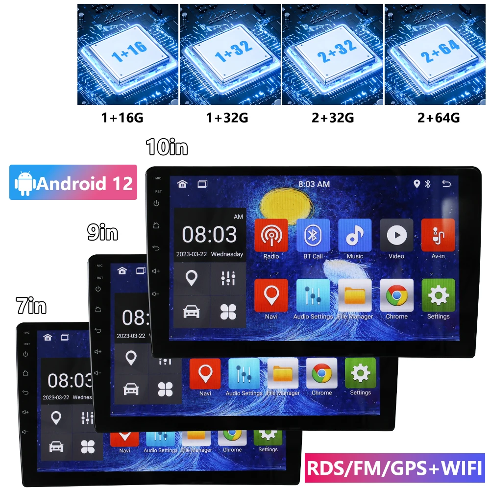 

Android 12 Car Radio Autoradio 64G 2 Din 7"/9"/10" Universal WIFI GPS Car Audio Multimedia Player For Hyundai Nissan Toyota Kia