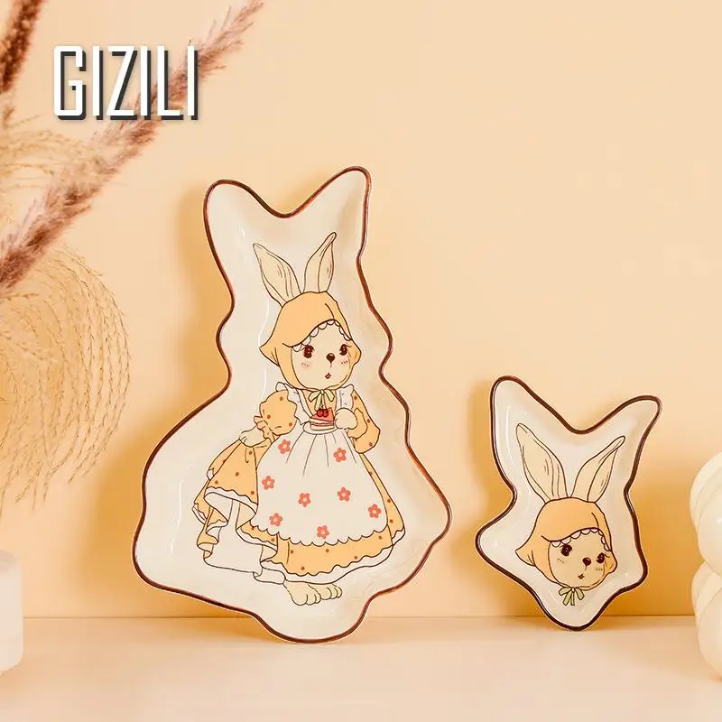Retro Rabbit Ceramics Plate Kitchen Dishes Dinner Plate Household Combination Dinnerware Bowl Bowl Kitchen Supplies ﻿