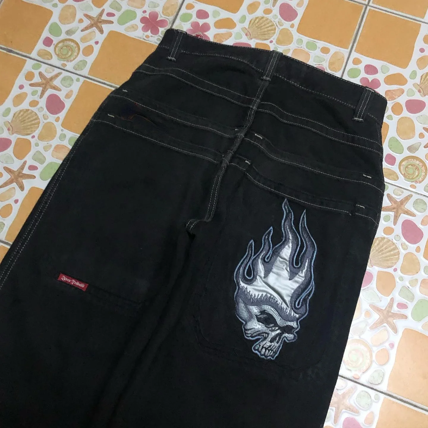 JNCO Y2K 힙합 해골 그래픽 프린트 헐렁한 청바지, 레트로 데님 바지, 남성 여성 하라주쿠 고딕 하이 웨이스트 와이드 팬츠, 신제품