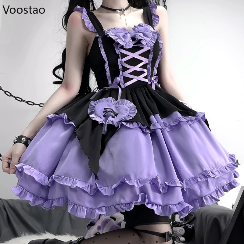 Japanese Gothic Lolita Jsk Dress Japanese Women Harajuku Y2k Halloween Little Witch Cosplay Ruffles Bow Princess Party Dresses lolita dress lolita suspender dress lolita cosplay costumes suspender dress lolita skirt lolita blouses gothic gowns