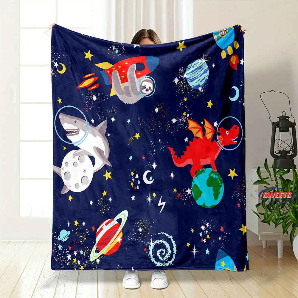cartoon Dinosaur Space pattern soft Flannel Blanket for Bed Bedroom Sofa Picnic,Warm Throw Blanket for Cover Outdoor Leisure Nap 6