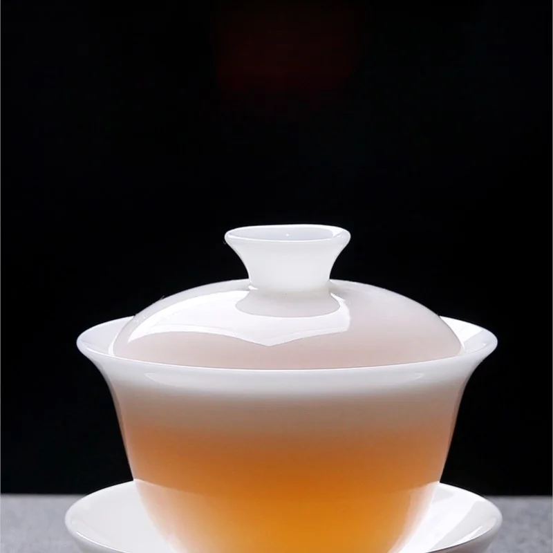

Ice kind jade porcelain cover teacup single high-grade thin fetal mutton fat white tea set home