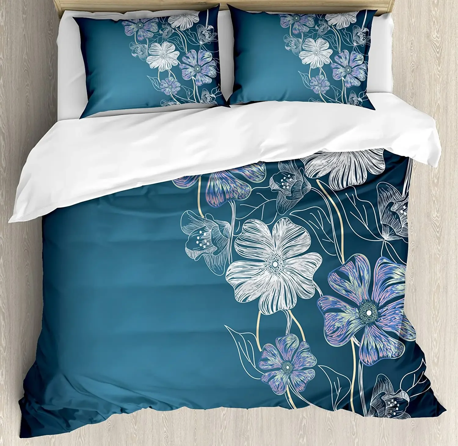 

Art Bedding Set Comforter Duvet Cover Pillow Shams Hand Drawn Cherry Blossoms Fantasy Bridal Garden Bedding Cover Double Bed Set