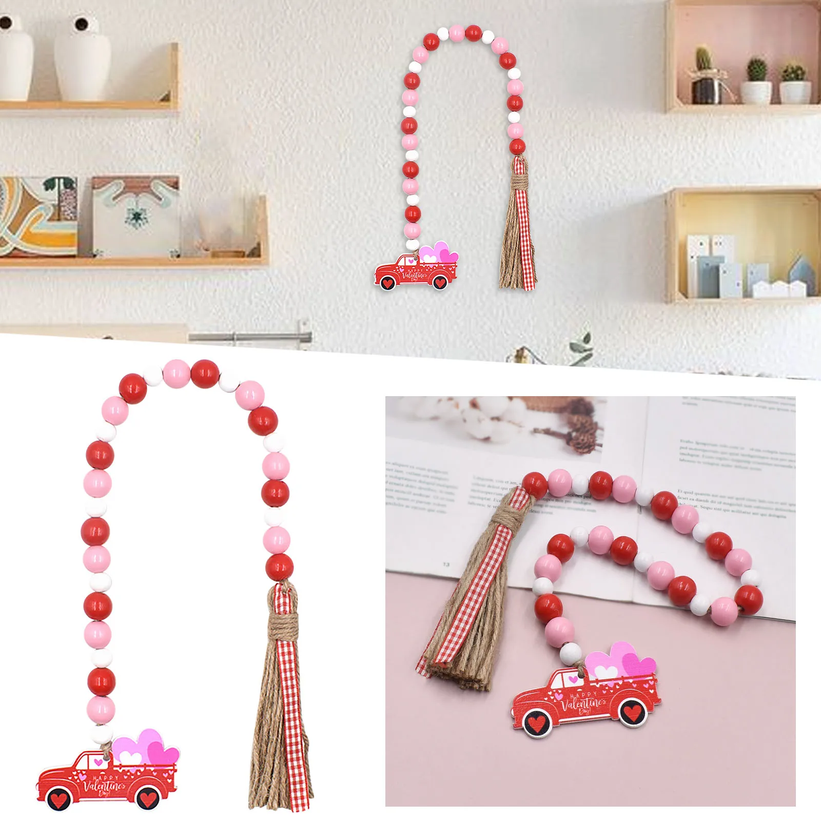 

Valentine'S Day DIY Pendant Bead String Wooden Beads Rope Tassel Colorful Decorations Holiday Decoration Wood Bead Hanger 2024