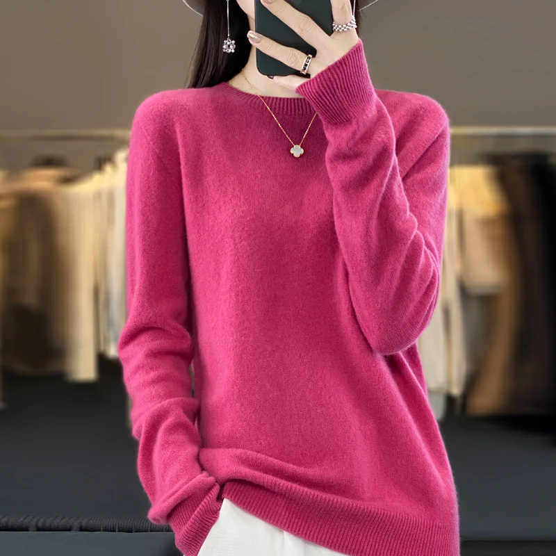 Autumn Winter 100% Merino Wool Sweater Women First Line Seamless Half-high Collar Pullover Basis Casual Cashmere Knit Solid Tops 3