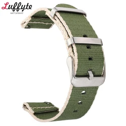 Quick Release Canvas Sport Watchband - Colorful Nylon Weave Strap - 22mm (Green - beige)