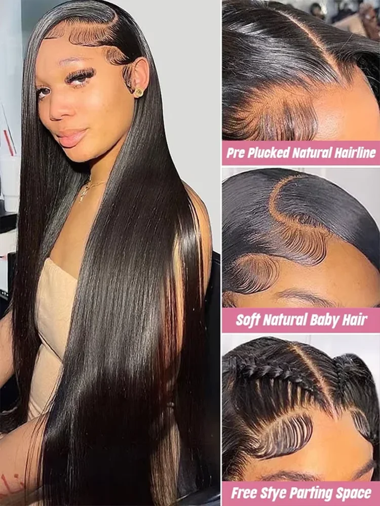 42 inch 13x6 Hd Lace Frontal Wig 250% Density 100% Human Hair Pre plucked Brazilian Straight Lace Front Wigs For Black Women