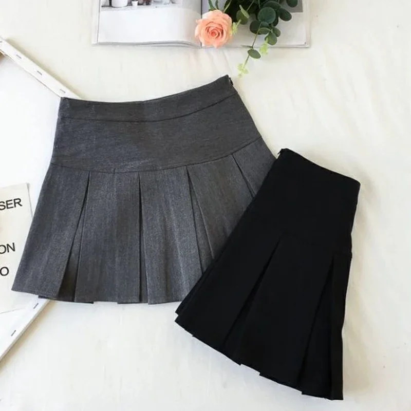 Fashion A Line Women Pleated Skirt High Waist Zipper Grey Student Mini Skirt JK Summer New Black Ladies Suit
