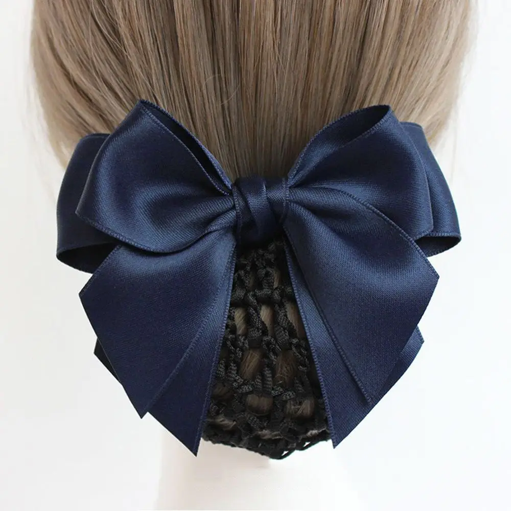 Elegant Bow Hair Clips Ladies Hotel Hair Bun Turban Nurse Hair Clips Head Covers Mesh Hair Clips Girls Headwear elegant ladies bow gold branch fabric ribbon hair clip cover hairpin barrette adult bank nurse staff snood net bun girls jewelry