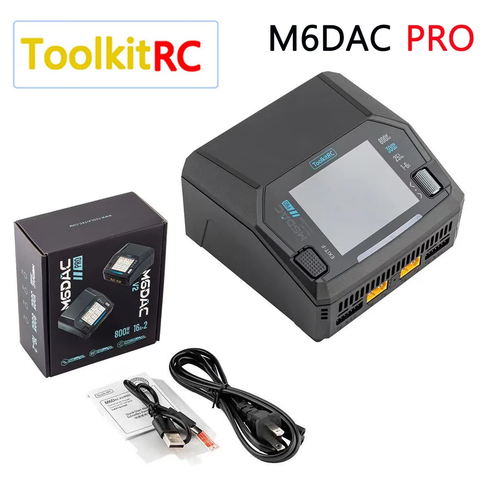 ToolkitRC M6DAC PRO V2 Dual Channel Smart Lipo Battery Charger Discharger AC 200W DC 800W 16A for 1-6S LiHV LiPo PD65W FPV Drone
