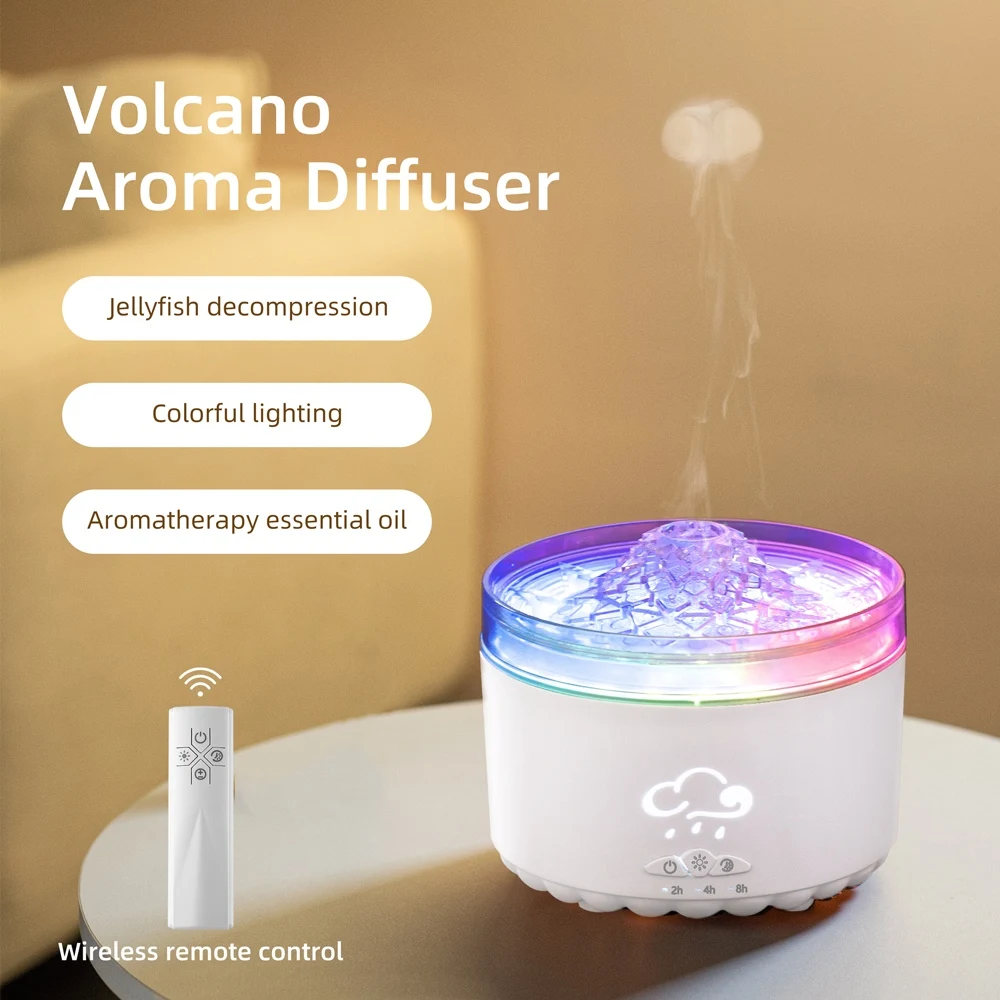 Volcano Aroma Diffuser Ultrasonic Air Humidifier Timer Auto Shut-Off Remote Control Flame Diffusers for Home Bedroom White 4