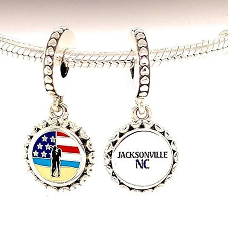 

High Quality Fashion New S925 American Flag Jack Sonville NC Charm Trinkets DIY Original Ms. Jewelry Mother's Day Gift