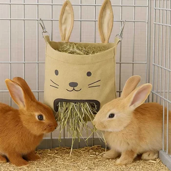 Cute Bunny Ears Rabbit Hay Bag - Heavy Duty Hanging Feeder - Easy Hang, Holds Hay/Alfalfa - Guinea Pig Cage Accessories