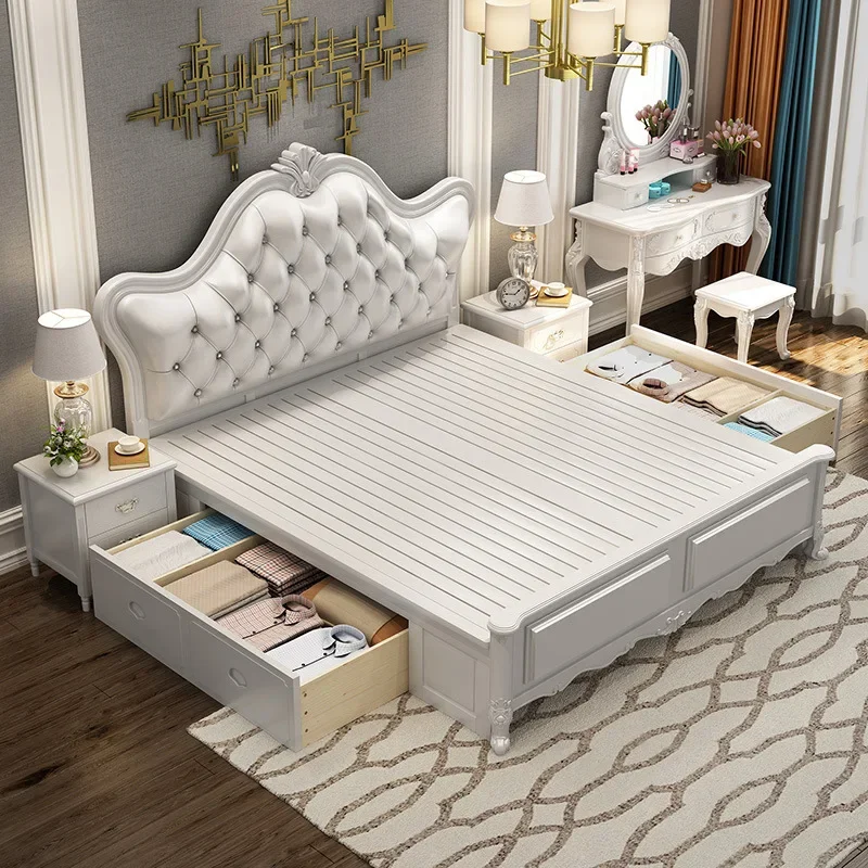 

Full Size Double Bed Support Japanese Luxury Bed Frame Back Board Baby Safe Children Beds Garden Puff Cama Bedroom Furniture
