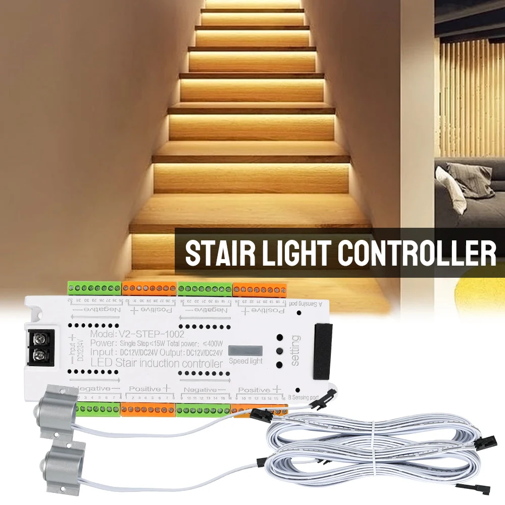 

DC 12V 24V LED Motion Sensor Stairway Lighting Automatic 32 Channels For Stairs Flexible Strip Stair Light Controller Kit