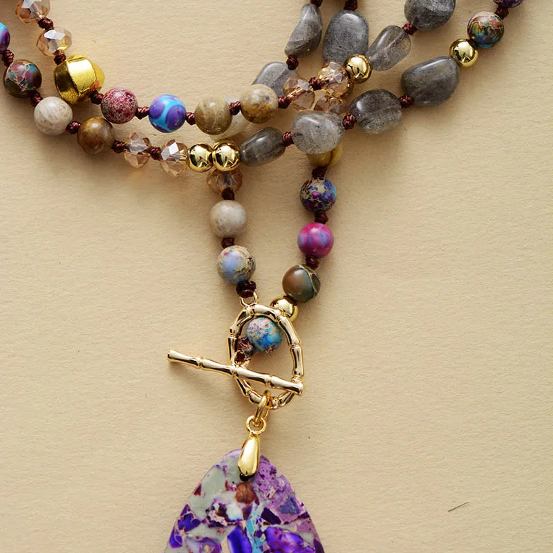 Vibrant Natural Stone Beads Reiki Teardrop Pendant Necklaces Knotted Meditation Yoga Necklace Jewelry