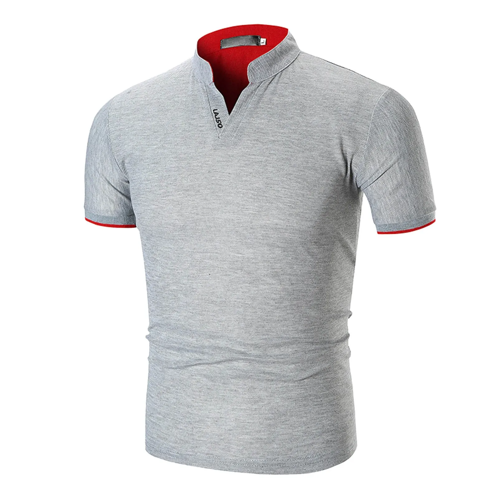 

Men Summer T-Shirt Solid Color Stand-Up Collar Short Sleeve Fit Slim Polo Shirt Business Office Work Sports Tee Shirt Undershirt