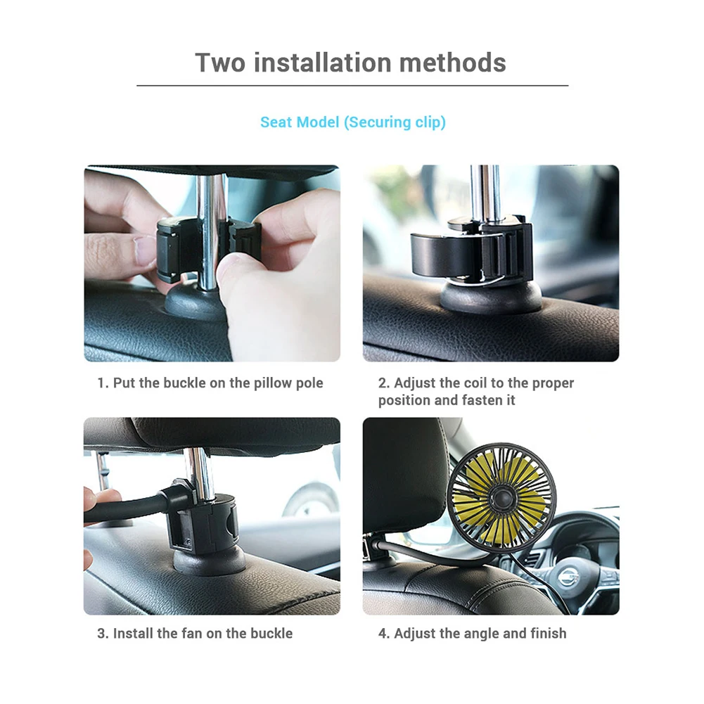 Black ABS Auto Headrest Ventilation Fan for Car Cooling