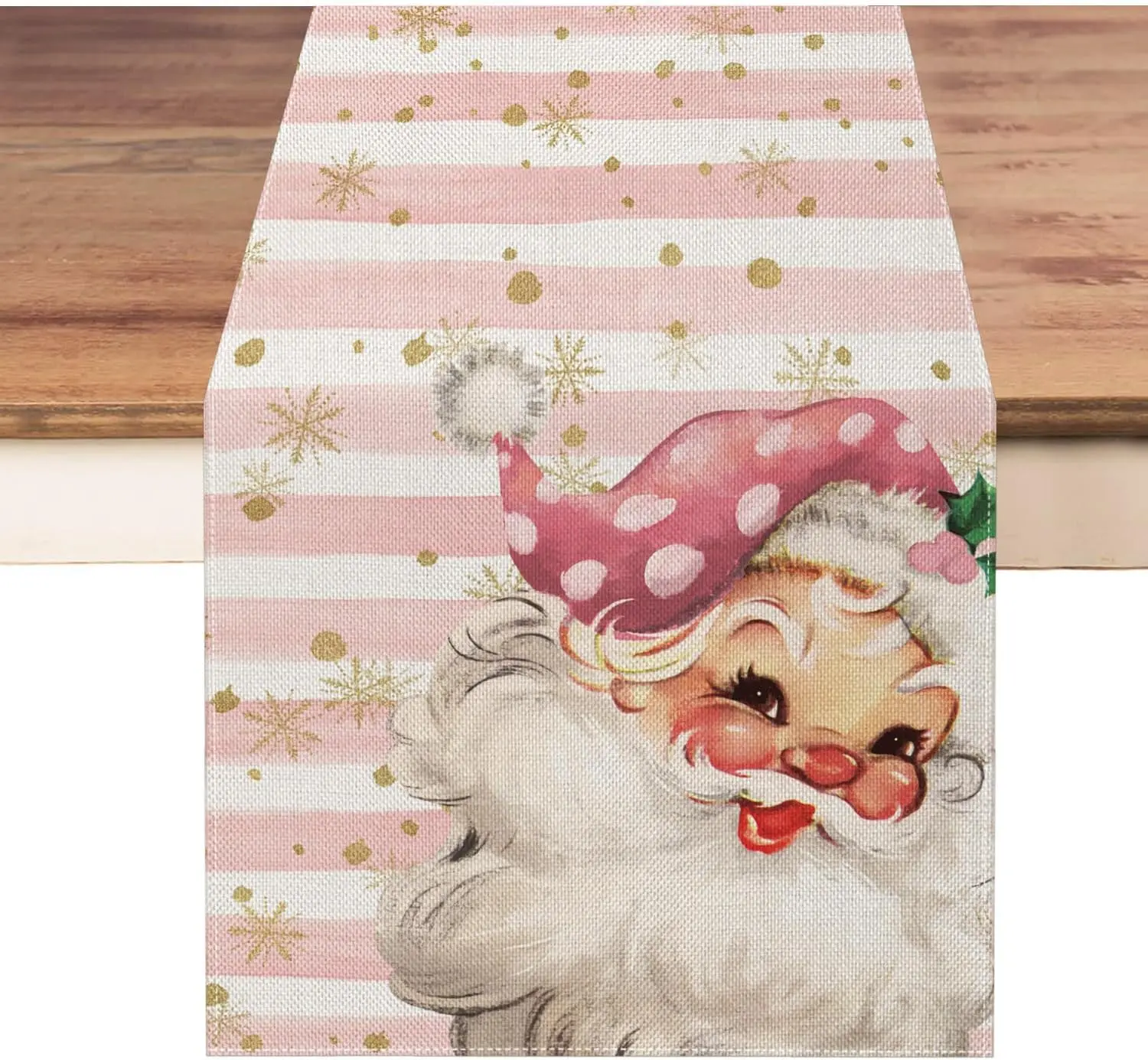 

Pink Father Christmas Table Runner for Seasonal Winter Xmas Happy Holiday Farmhouse Home Kitchen Dining Party Home Decoration