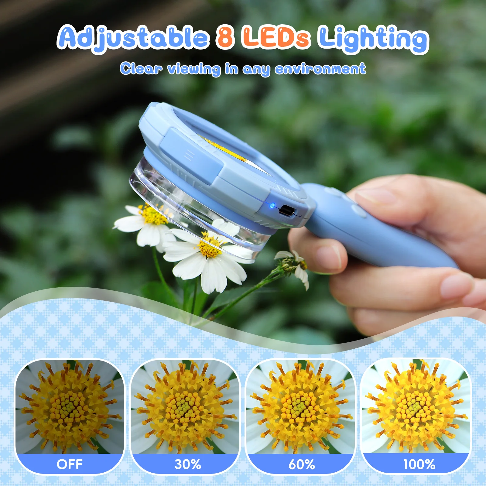 Kids Microscope with 100X Magnification Handheld Portable Digital Microscope for