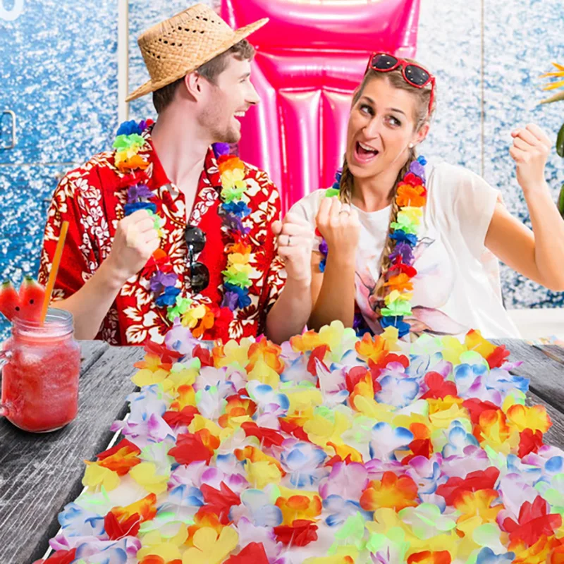 10/20pcs Hawaiian Artificial Flower Wreath Necklace Summer Beach Birthday Party Decoration Luau Tropical Wedding Favors Garland