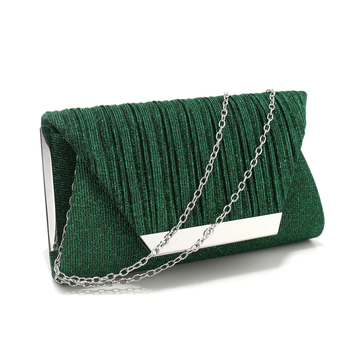 Green Glitter Metal Shoulder Evening Clutch Handbag for Women
