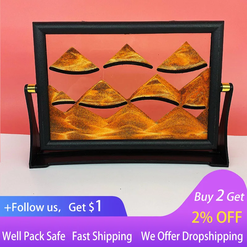 

Rotatable Moving Sand Art Picture Square Glass 3D Deep Sea Sandscape Quicksand Hourglass Flowing Sand Ornament Home Decor Gifts
