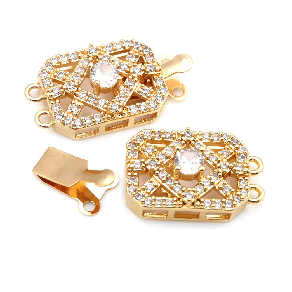 4 juegos de collares rectangulares de latón y circonita de Color dorado de 18K, cierres de conexión de 2 líneas, accesorios para hacer joyas Diy de alta calidad - details 7