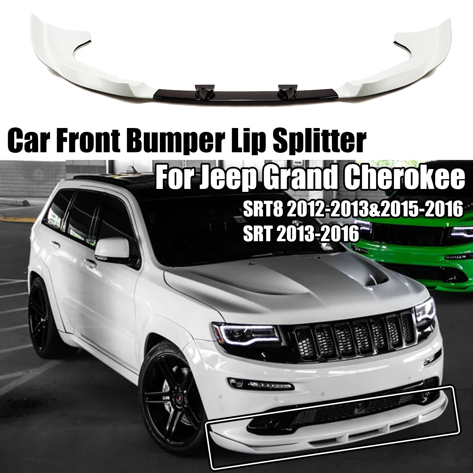 3Pcs Front Bumper Lip Splitter For Jeep Grand Cherokee SRT 2013 2016