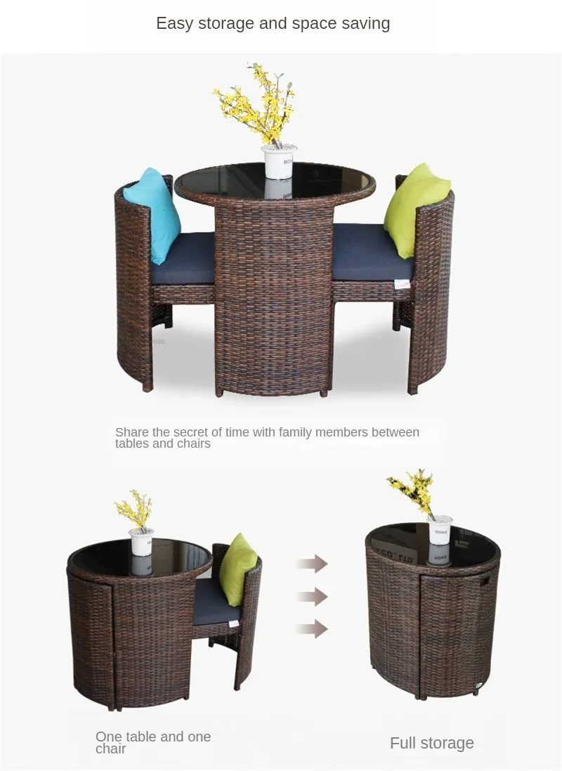 Courtyard Terrace Outdoor Round Table and Chairs Balcony Rattan Garden Furniture Set Three-piece Patio Leisure Table and Chairs