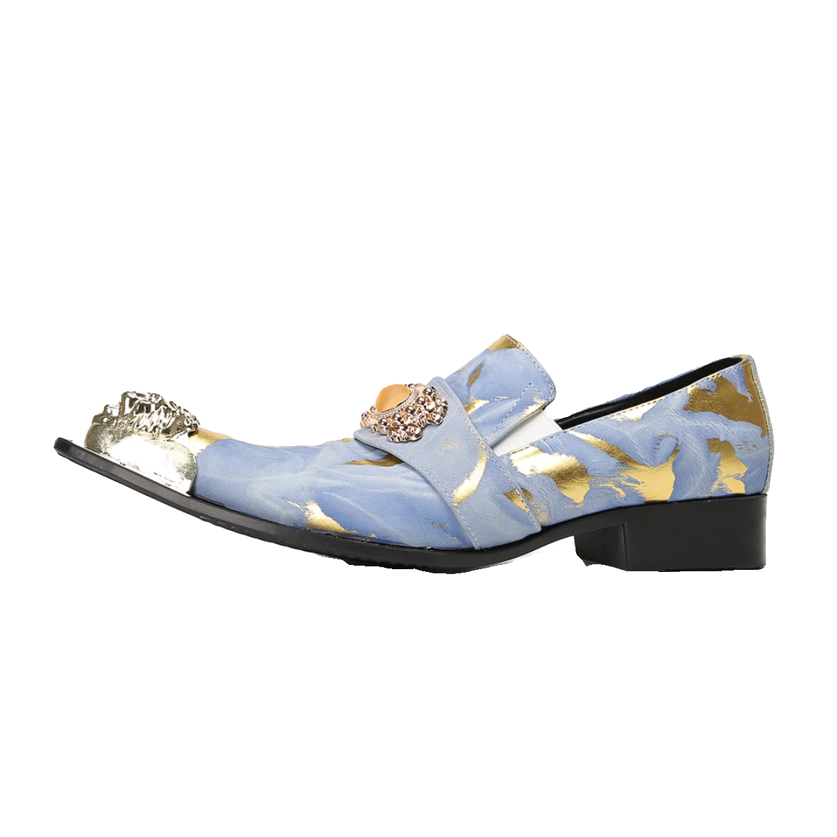 Light Color New Men's Breathable Metal Pointed-Toe Shoes Stylist Fashion Casual Shoes Non-Lacing Sleeve Elastic Trend