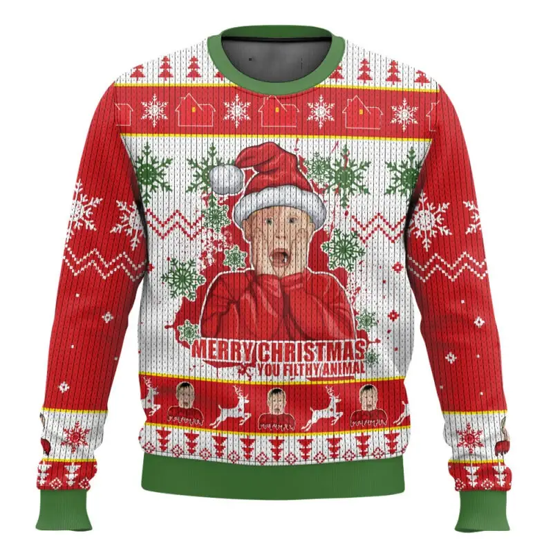 Merry Christmas alone at home Ugly Christmas sweater cartoon animation Men's pullover 2026 fashionable couple shirts Sweatshirt - Image 23