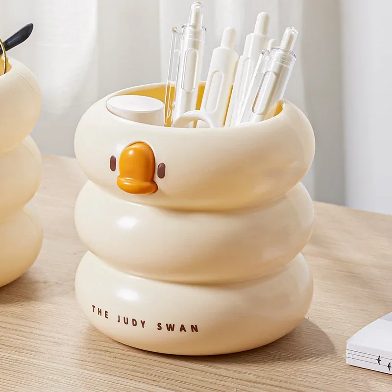 Pen Holder Pen And Brush Holder Desk Organizer Pencil Case Cute Cartoon Round Pencil Holder Office Desk Pen Pot Cup Case Container Organiser Durable Pencil Case