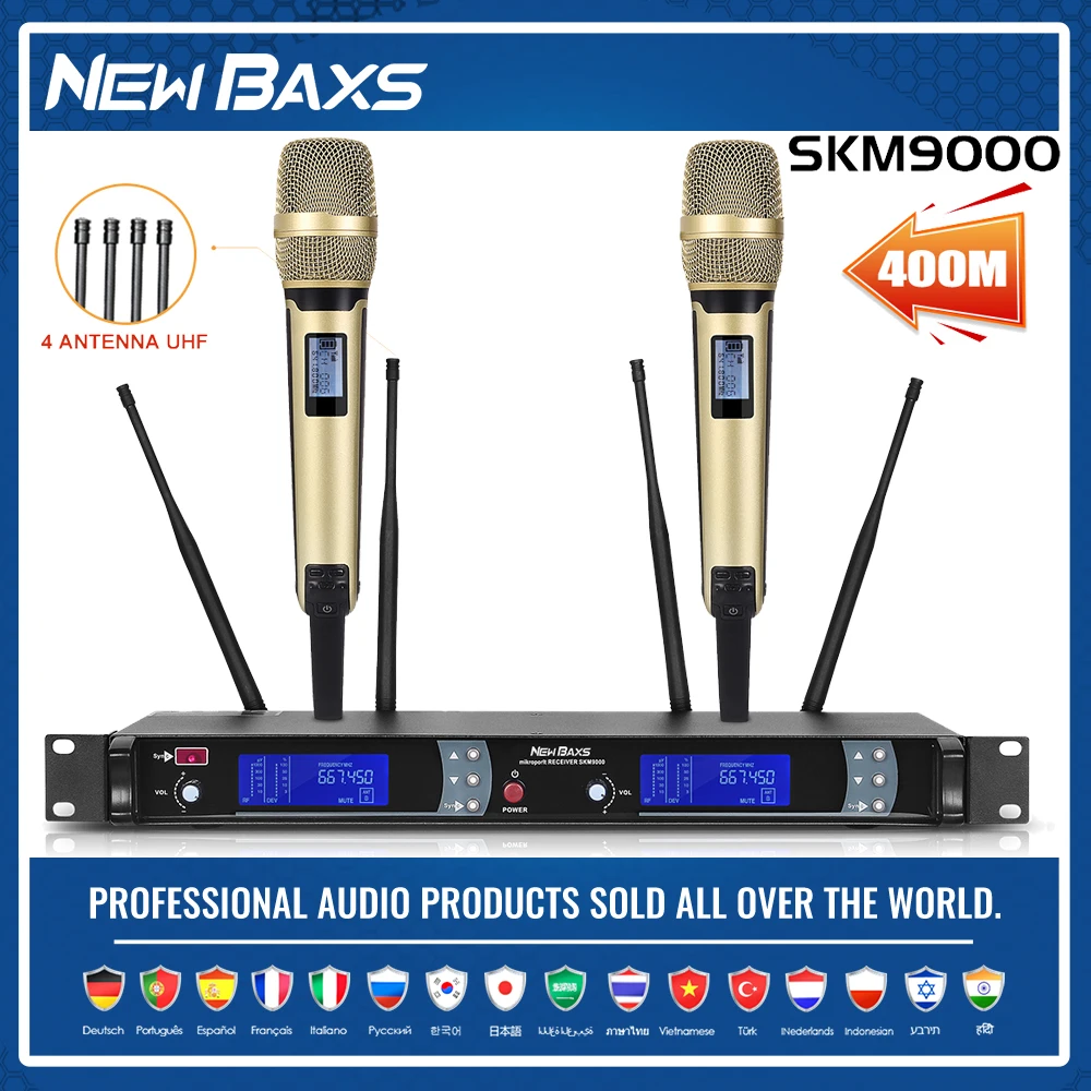

NEW BAXS SKM9000 Professional Wireless Microphone 600-699mhz UHF Dynamic 2 Channel Handheld For Stage Performance Show Party