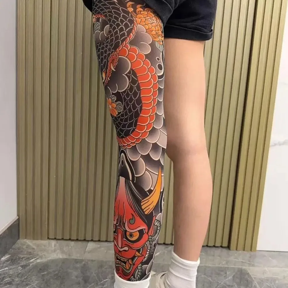 Full Leg Fake Tattoo Socks Printed Tights Cycling Fishing Elastic Socks Sun-proof Cool Personalized Driving Sexy Stockings